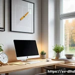 디지털 도구의 개인화 및 사용자 맞춤형 제공 - A modern Scandinavian home office setting with a young adult using multiple digital devices—smartpho...