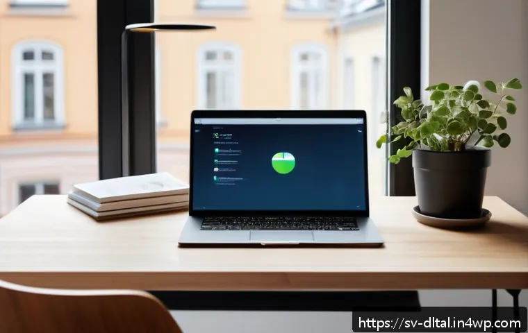 디지털 도구의 지속적인 업데이트와 유지 관리 - A modern Swedish home office scene featuring a sleek laptop displaying a software update screen in S...