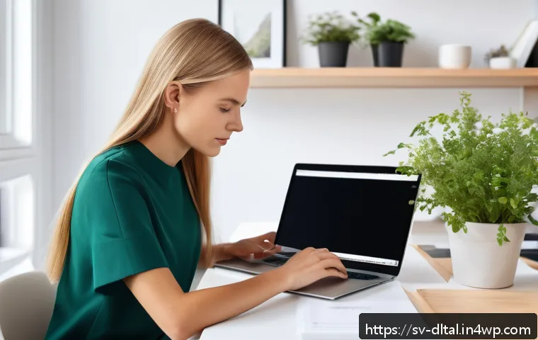 디지털 도구의 기능 비교 및 선택 가이드 - A modern Scandinavian home office scene with a young professional woman using a sleek laptop, surrou...