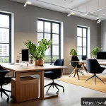 효율적인 커뮤니케이션을 위한 툴 추천 - A modern Scandinavian office environment showing a diverse team of professionals collaborating seaml...