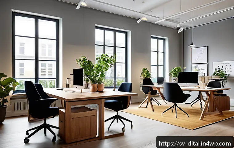효율적인 커뮤니케이션을 위한 툴 추천 - A modern Scandinavian office environment showing a diverse team of professionals collaborating seaml...